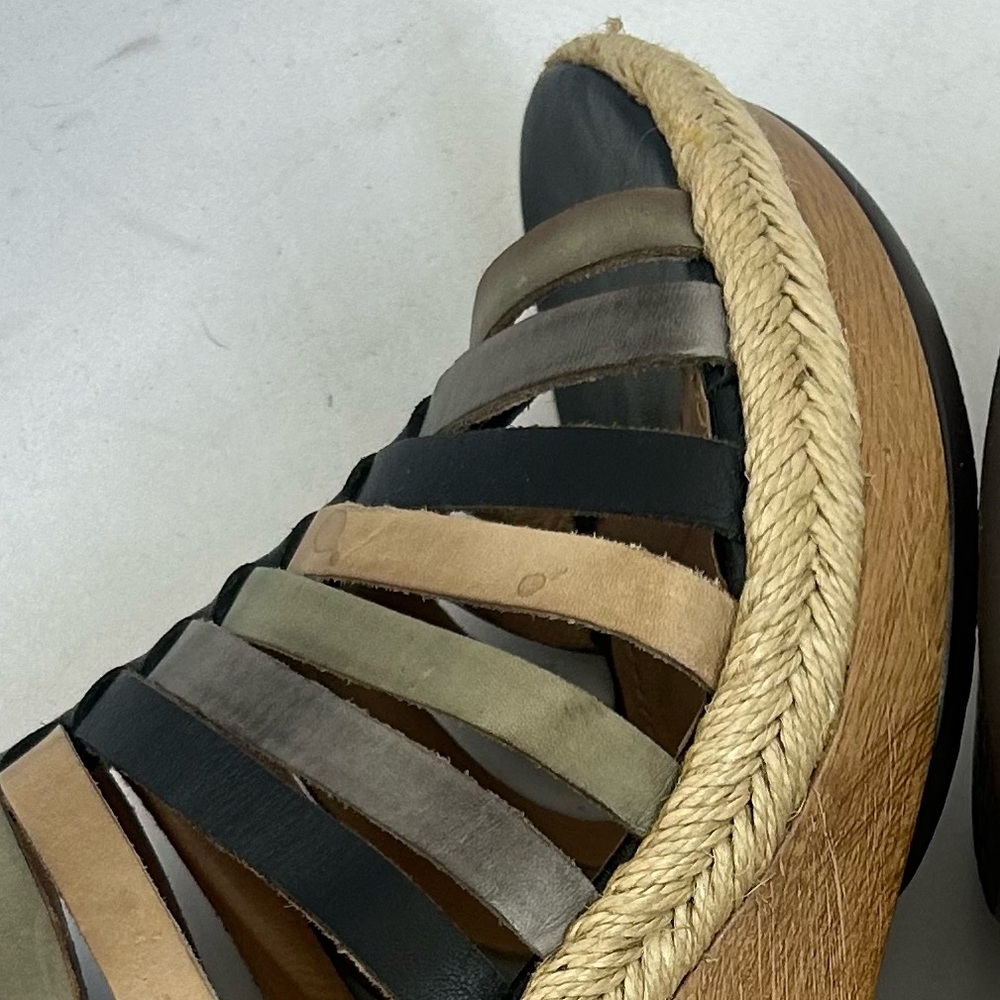 PIKOLONOS Leather Multi-Strap Wedge Sandals 40 us 9 Black Mixed Neutral - Picture 9 of 9